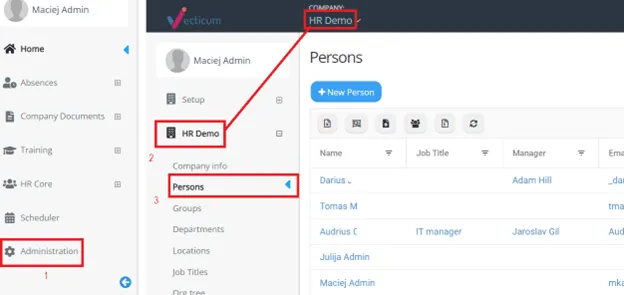 Darbuotojo duomenu valdymas | VECTICUM